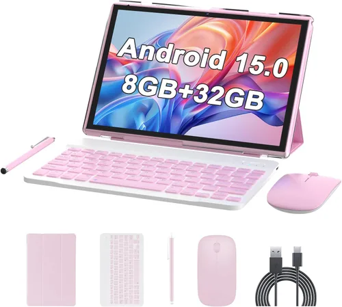 Miniatura 10 de Tablet Android 15 de 10 pulgadas con lápiz capacitivo para teclado, 8 GB de RAM 2 en 1 Tableta, incluye mouse y funda protectora, batería de 6000