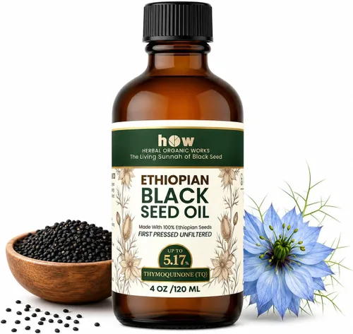 Herbal Organic Works Aceite de semilla negra etíope de 4 onzas – Nigella Sativa prensado en frío | Aceite de semilla de comino negro 100% puro sin