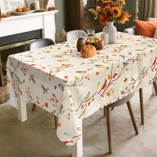 Miniatura 4 de Mantel rectangular de ramas de pájaros de otoño impermeable, mantel de hojas de arce resistente a las manchas, mantel lavable para decoración