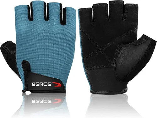 Miniatura 11 de Guantes de gimnasio BEACE para levantamiento de pesas, con palma de piel antideslizante para entrenamiento, fitness y culturismo para hombres