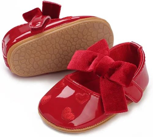 COSANKIM Zapatos Mary Jane para bebé y niña, suela suave, con lazo, princesa, boda, antideslizantes, para bebé, para primera caminata, zapatos de