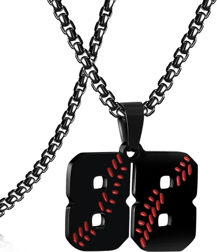 Miniatura 163 de SKQIR Colgante de número de jersey de béisbol para hombres y niños - Cadena de acero inoxidable para atletas - Negro