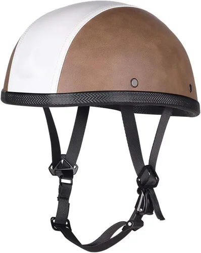 Miniatura 3 de Casco de cuero medio casco motocicleta motocicleta vintage Touring Cruiser Scooter cascos talla única Rojo/Blanco