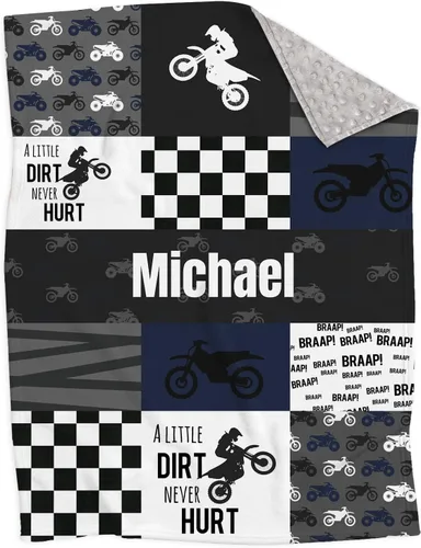 Mantas personalizadas de motocross Minky para bebé con nombre, mantas personalizadas con diseño de retazos para niños y niños, regalos de registro,