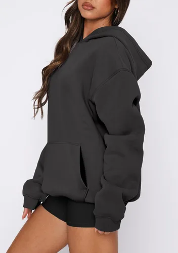 Miniatura 55 de onlypuff Sudadera casual con capucha para mujer, de manga larga, con bolsillo de canguro, hombro caído