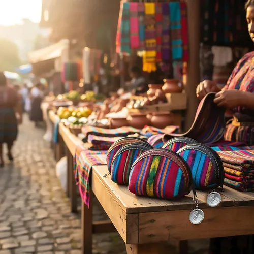 Miniatura 2 de Llavero de tela Maya hecho a mano Pequeña bolsa con cremallera para mujer