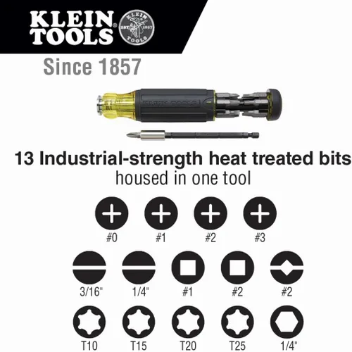 Miniatura 3 de Klein Tools 80083 Kit de destornillador de impacto con juego de llaves de impacto SAE 7 en 1 y destornillador de longitud ajustable multibroca 14