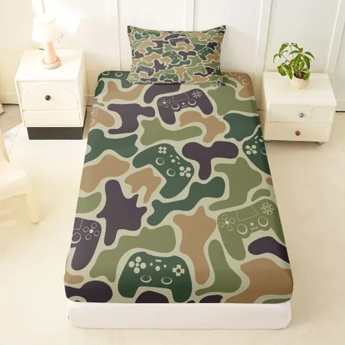 Erosebridal Camouflage Sheets for Boys Girls Game Console Fitted Sheet,3D Gamer Controller Kids Bedding Sets Army Camo Bed Sets Twin 2 Piece