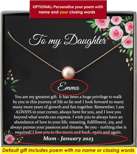 Miniatura 50 de Collar de hija relleno de oro de mamá o papá, collar clásico de perlas blancas con mensaje significativo, listo para regalar