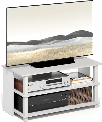 Miniatura 15 de Furinno Beginning - Soporte de TV rectangular de 2 niveles con estante abierto, consola de TV para TV de hasta 36 pulgadas, parte trasera abierta