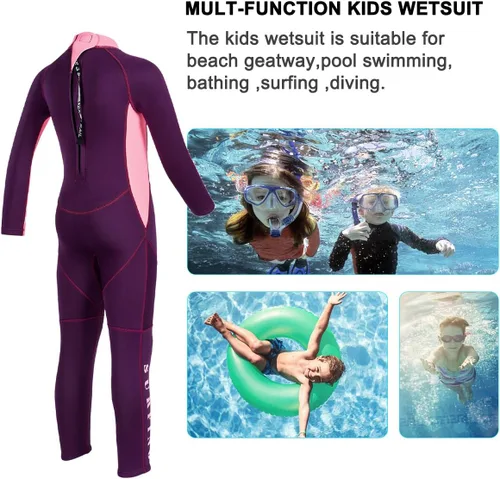 Miniatura 5 de Traje de neopreno completo para niños de 0.098 pulgadas (0.098 in), protección UV, mantiene el calor, trajes de neopreno de manga larga para Rosa