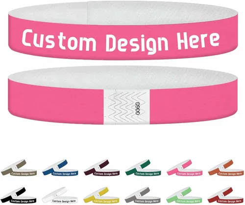 Miniatura 7 de Pulseras para eventos, pulseras personalizadas de 3/4 pulgadas, pulseras de papel personalizadas para fiestas, 100 unidades con texto, logotipo, Oro
