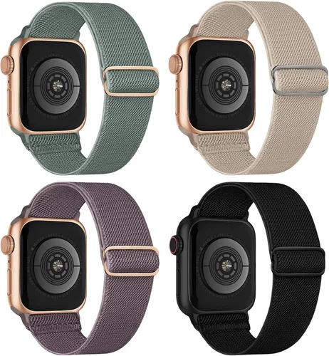 Miniatura 28 de Paquete de 4 correas elásticas Solo Loop compatibles con Apple Watch de 1.496 pulgadas, 1.575 pulgadas, 1.614 pulgadas, 1.654 pulgadas, 1.732