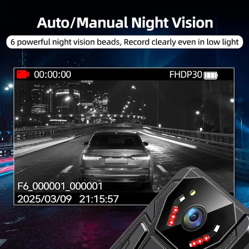 Miniatura 4 de CAMMHD Cámara corporal F6 1TB 4K, trabajo de 12 a 14 horas y visión nocturna ultra, cámaras corporales impermeables con grabación de audio y video