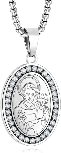 Miniatura 11 de Collar de patrón de santo, San Miguel/Virgen María/Rafael/Judá/Cristóbal/Benedicto/José/Patricio/Francisco/Florián/Tomás/Antonio, acero inoxidable