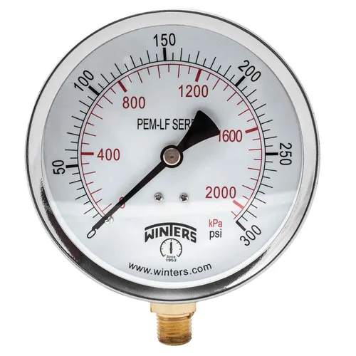 Miniatura 7 de Winters - Medidor de presión de 4 pulgadas, calibre de presión económico, interior de latón potable, caja de acero, escala doble 0-100 psi/kPa