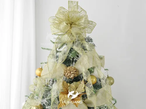 Miniatura 3 de HUIHUANG Cinta de encaje con alambre para árbol de Navidad, 2.5 pulgadas x 25 yardas, cinta de alambre con purpurina dorada para árbol de Navidad
