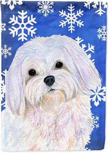 Miniatura 160 de Caroline's Treasures SC9374GF Bulldog English Snow flakes Holiday Garden Flag Buzón Bandera decorativa para patio exterior, patio, obras de arte