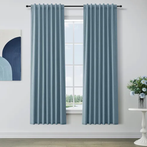 Miniatura 13 de Hokibero Cortinas de lino 100% opacas de 102 pulgadas de largo, juego de 2 paneles para oscurecer la habitación, lino térmico texturizado
