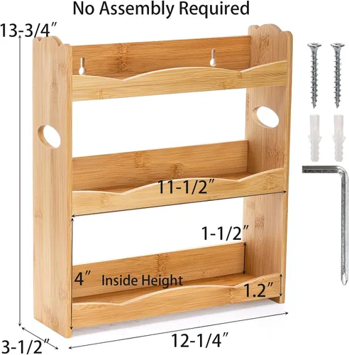 Miniatura 2 de Jucoan Estante de especias de bambú de 3 niveles para encimera, soporte de especias montado en la pared, estante organizador de frascos, estante