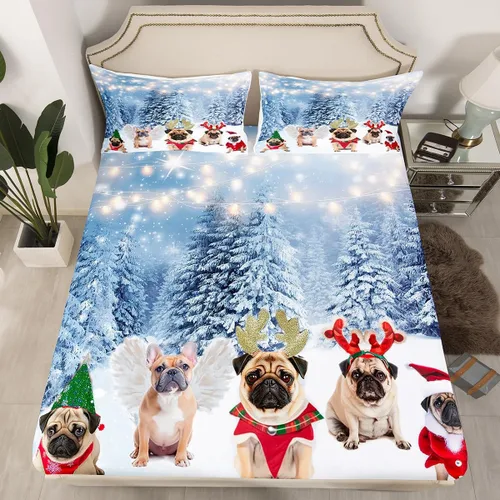 Miniatura 25 de Juego de sábanas con diseño de Papá Noel y muñeco de nieve para niños, niñas y niños, de temática navideña, juego de cama con diseño de árbol