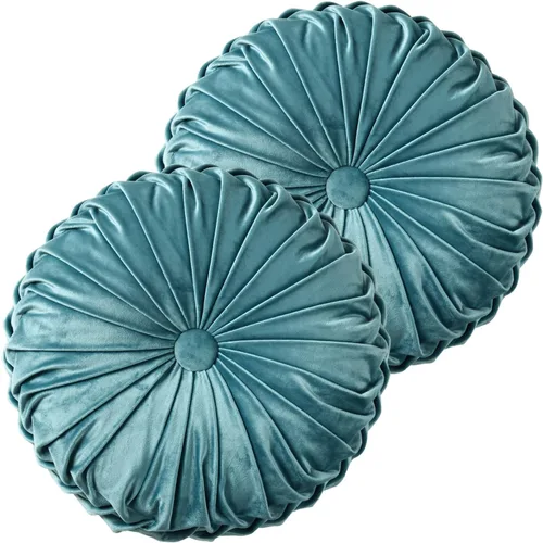 Miniatura 16 de HIG - Juego de 2 almohadas decorativas redondas plisadas, almohadas de calabaza de acento elegantes con botón central, almohadas de suelo