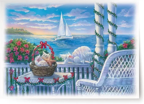 Miniatura 27 de Red Farm Studios Designer Greetings - Tarjetas de Navidad en caja, diseño de hombre de arena de playa con gaviotas