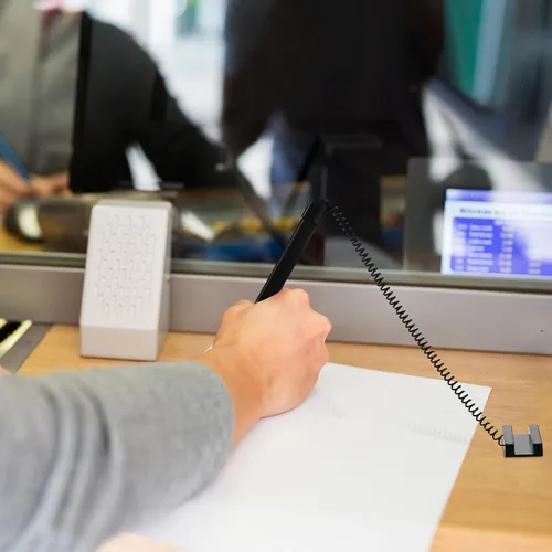 Miniatura 6 de Zonon Bolígrafo seguro con cadena adhesiva, tinta negra, bolígrafo de mostrador con base y bobina de plástico para suministros de hogar, banco