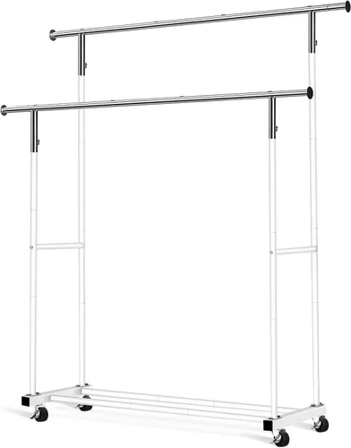 Miniatura 8 de VICERII Perchero de ropa resistente de 55.51 pulgadas con ruedas y estante inferior, perchero con ruedas y estante inferior, percheros de ropa
