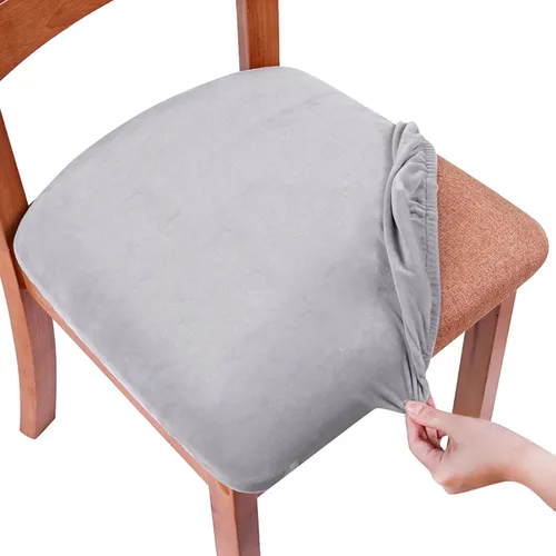 Miniatura 32 de Smiry - Fundas de asiento de terciopelo para sillas de comedor, juego de 4, ajuste elástico, extraíbles, lavables, protectores de cojín de asiento