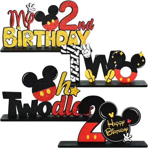 TONIFUL Red Mouse Suministros para Fiesta de 2º Cumpleaños Centros de Mesa - Diseño Temático de Ratón Rojo y Madera Resistente para Recuerdos de