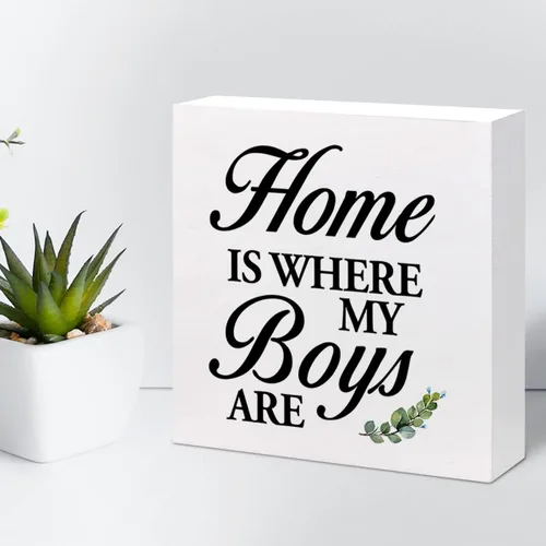 Miniatura 5 de Letrero de madera con texto en inglés «Home is Where My Boys Are », regalos para la nueva mamá, ideas divertidas para el día de la madre, con cita