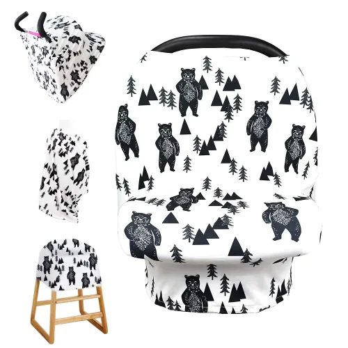 Miniatura 9 de Funda elástica para silla de auto infantil con suave gorro de bebé a juego, pañuelo de lactancia versátil, multiuso, para cochecito y silla alta