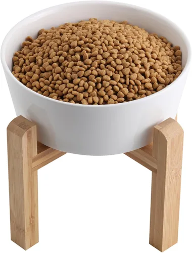 Miniatura 14 de Cuenco negro elevado/alzado de cerámica para perros con soporte de madera para razas medianas y grandes, plato de comida y agua para perros pesado