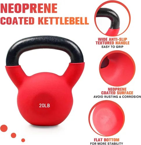 Miniatura 2 de RitFit Pesa rusa de hierro fundido sólido con revestimiento de neopreno, 5, 10, 15, 20, 25, 30, 35, 40, 45, 50 libras, ideal para entrenamiento