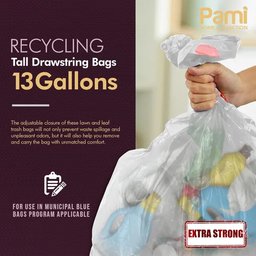 Miniatura 2 de PAMI Bolsas de basura altas con cordón de reciclaje para cocina, bolsas de basura de plástico extra fuertes, forros gruesos para cubos de basura