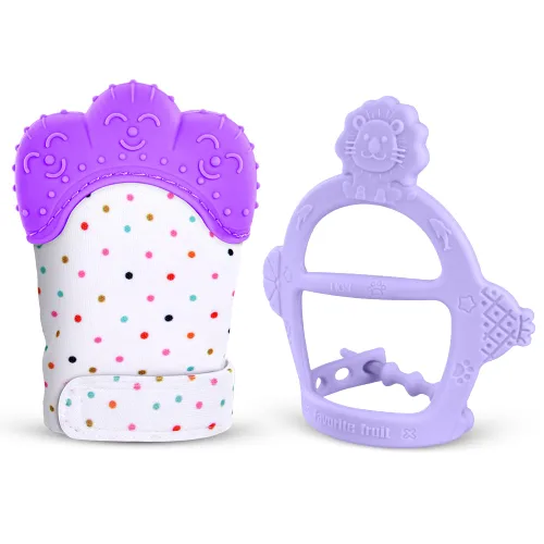 Vicloon Manopla de dentición de silicona, 2 manoplas de dentición con correa ajustable, sonido arrugado y texturizado, juguetes masticables para