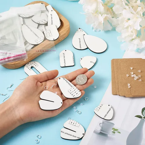 Miniatura 6 de Spritewelry 18 pares de productos de sublimación en blanco para sublimación, aretes de MDF sin terminar con tarjetas, anillos de salto, ganchos