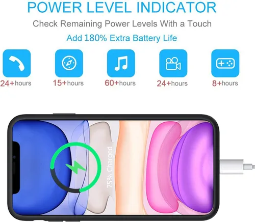 Miniatura 4 de Funda de batería para iPhone 11, funda protectora de carga portátil mejorada de 10000 mAh con carga inalámbrica compatible con iPhone 11