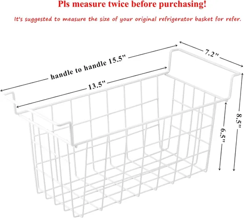 Miniatura 2 de Cestas de almacenamiento de alambre de metal para congelador de 15.5 pulgadas, con asas para colgar para congelador profundo, juego de 2