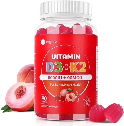 Gomitas de suplemento de vitamina D3 K2 para adultos, vitamina D3 9000 UI + K2(MK-7) 90 mcg para apoyo óseo y cardíaco, vegano masticable K2 D3 para