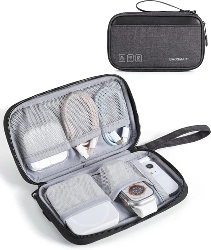 BAGSMART Organizador de cables de viaje pequeño, organizador técnico para cargador, teléfono, negro