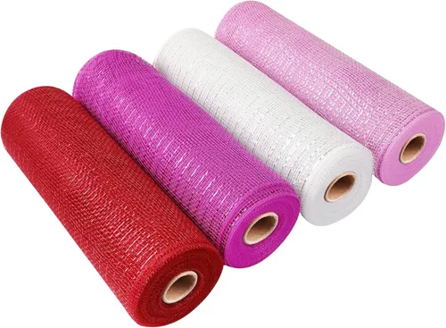 Cieovo 4 rollos de cinta de malla de polietileno para el día de San Valentín, con borde con alambre, 10 pulgadas x 30 pies, cinta de malla de Navidad