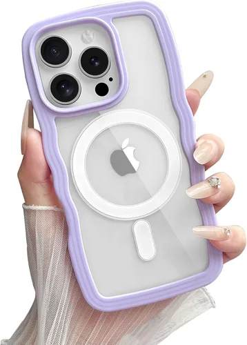 Miniatura 35 de Yeddabox Magsafe - Funda compatible con iPhone 13, diseño de ondas, lindo marco de colores de caramelo con ondas de agua, a prueba de golpes