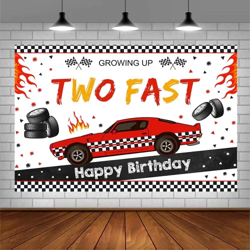 Miniatura 3 de SENDY Carro de carreras de 7 x 5 pies, dos telón de fondo rápido, decoración de fiesta de segundo cumpleaños, suministros para niños, tablero