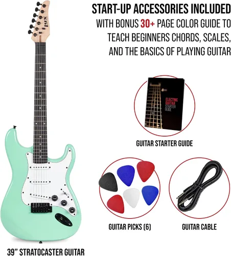 Miniatura 2 de LyxPro CS Kit de guitarra eléctrica de 39 pulgadas para principiantes, intermedios y profesionales con guitarra, cable de amplificador, 6 púas