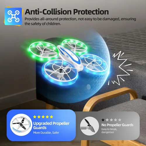 Miniatura 3 de Mini dron para niños y principiantes, dron cuadricóptero RC con luz colorida, inicio con un botón, retención de altitud, modo sin cabeza, volteos