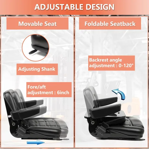Miniatura 5 de Asiento universal para montacargas, asiento para tractor con micro interruptor, apoyabrazos y cinturón de seguridad, para tractor, excavadora