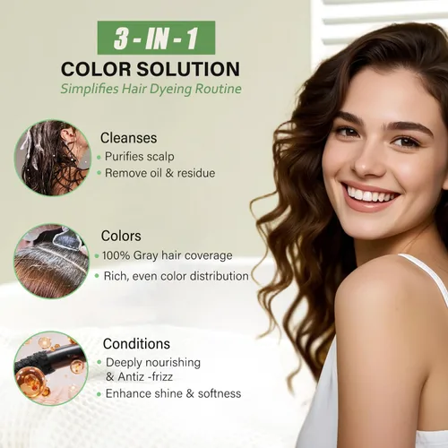Miniatura 3 de Champú para teñir el cabello color castaño natural 3 en 1, Champú para cabello marrón instantáneo, Champú para color de cabello, Shampoo Para Canas