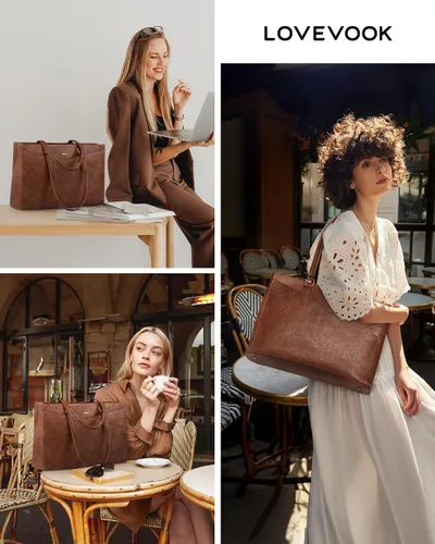 Miniatura 7 de LOVEVOOK Bolsa para laptop para mujeres, bolsa de mano para laptop de 15.6 pulgadas para mujeres, bolsas de mano de trabajo de cuero vintage